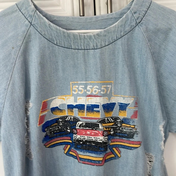 Zen Blue Light Wash denim mini dress tunic oversized shirt Chevy sz One Size - Picture 3 of 16